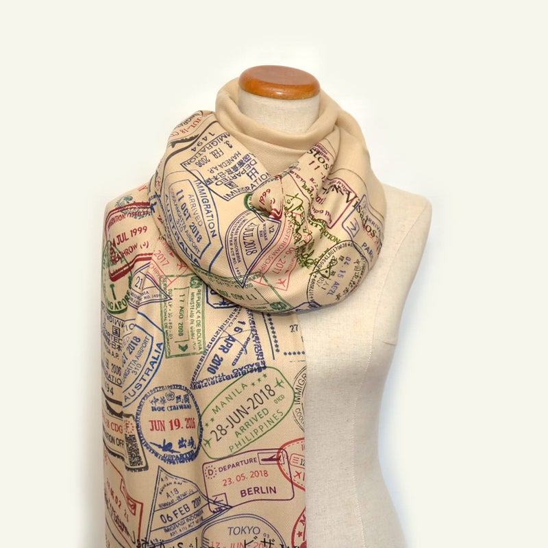 Universal Zone Traveler scarf, Scarf with passport stamps, Flight attendant gift, Travel Agent gift - Image 2